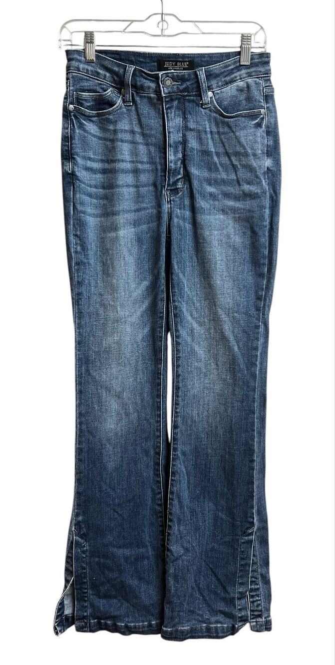 Judy Blue High Waist Side Slit Slim Boot Cut Jeans Dark Wash Size 7/28